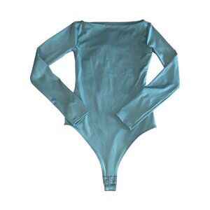 Nine West Long-Sleeve, Body-Suit, Crew-Neck, Green XS, Front-Snap